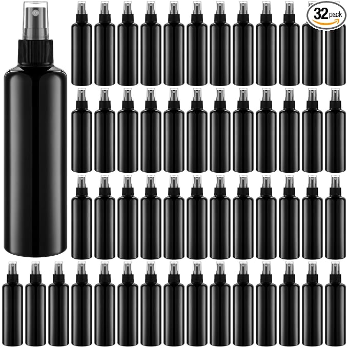 Eccliy 32 Pcs 8 oz Spray Bottles Fine Mist Plastic Spray Bottles Clear Empty Sprayer Hairs Refillable Travel Sprayer with Pump Cap for Cleaning Oils Travel Perfumes(Black,Colored)