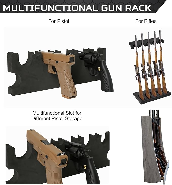 OCQOTAT Gun Rack for Gun Storage, Gun Safe Accessory for Rifles and Shotguns, Gun Holder in Gun Cabinet, Shotgun Rifle Rest, Foam Material with Magnetic Strip and Hook Strip , Gifts for Hunters