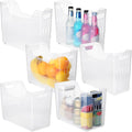 Qunclay 6 Plastic Freezer Organizer Bins with Wheel Set Clear Tall Narrow Kitchen Pantry Organizer Snack Storage Containers for Office Refrigerator(3 Sizes)