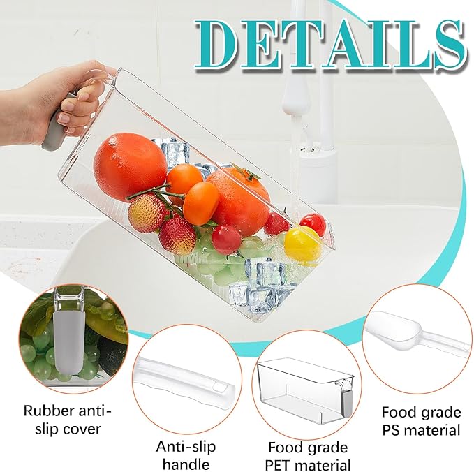 Havawish 1 Set Ice Bin and Flexible Scoop Set Plastic Freezer Ice Bin with Pull out Handle Storage Bucket Clear for Container with Bucket Scoop (10.83 x 4.92 x 4.33 in,Grey)