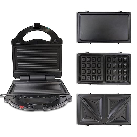 Total Chef 4-in-1 Interchangeable Cooking Surfaces, Countertop Grill Plus Open Griddle, Sandwich Press, Waffle Maker, Healthy Family Cooking, Home, Dorm or RV, BPA Free