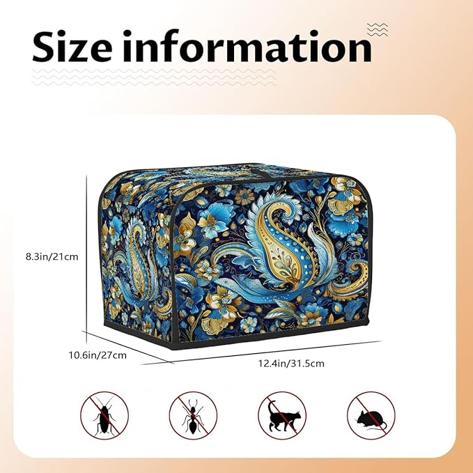 Blue Paisley Ethnic 4 Slice Toaster Cover Dust And Fingerprint Bread Maker Cover Bakeware Protector Washable Appliance Covers Kitchen Accessories For Home Kitchen Women Gift