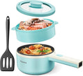 Hot Pot Electric With Steamer, 1.6L Ramen Cooker Non-Stick Sauté Pan for Steak, Egg, Fried Rice, Ramen, Oatmeal, Soup, Portable Personal Perfect Suit Dorm Room and Apartment (Aqua)