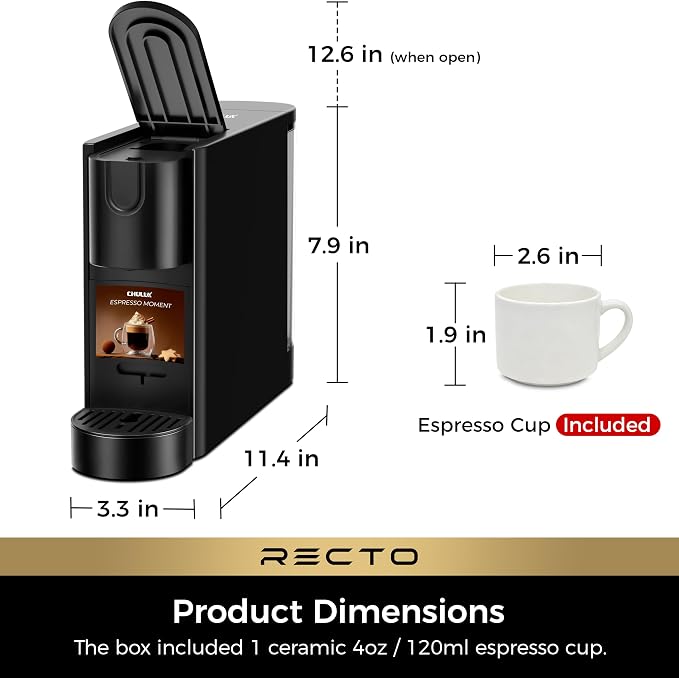 CHULUX RectoCafé Espresso Machine for Nespresso Original Capsule Pod, 20 Bar Professional Italian Pump Coffee Machine, Extra Mini Espresso Maker for Home & Office, Black