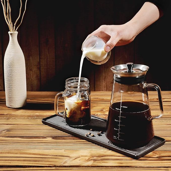 Aquach 51oz Cold Brew Maker, Borosilicate Glass Iced Coffee Tea Pitcher | Dishwasher Safe, Up to 2 Weeks Freshness, Tapered Stability, Refrigerator Fit, 304 Stainless Filter