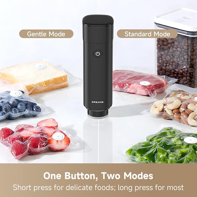 DREAME VH20 Handheld Vacuum Sealer Machine for Food with 30 Reusable Vacuum Bags, Compact Food Vacuum Sealer, Auto Stop, Rechargeable Food Sealer Saver, Dry & Moist Modes, For Container & Wine Bottles