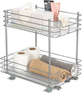 Household Essentials Glidez Steel Pull-Out/Slide-Out Storage Organizer with Plastic Liners for Under Cabinet or Wire Shelf Use - 2-Tier Design - Fits Standard Size Cabinet or Shelf, Brushed Silver