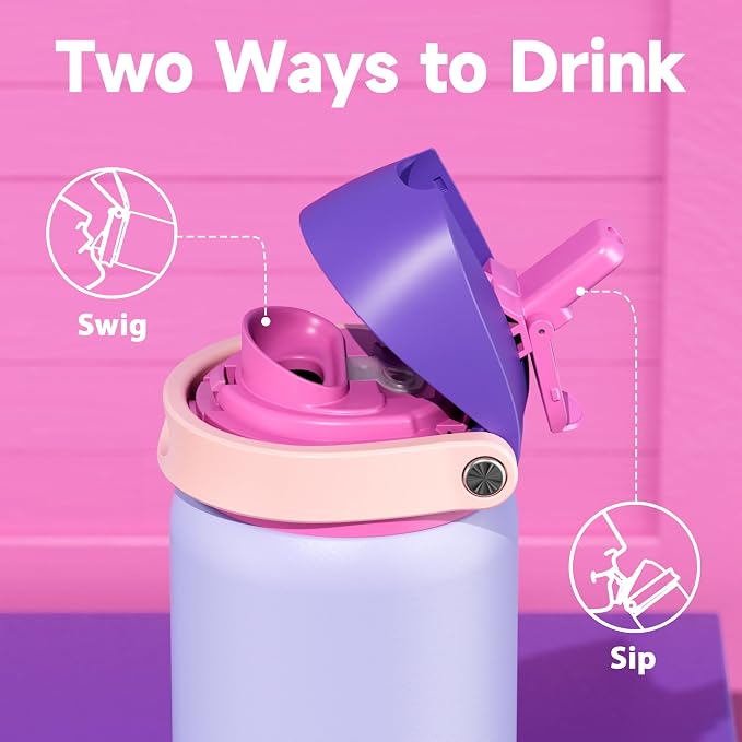 32 oz Insulated Water Bottle for Women: Meoky Stainless Steel Metal Water Bottle with 2-in-1 Straw and Spout Lid - Leak Proof, Cold for 24 Hours, Protective Silicone Base, BPA-Free for Sports, Orchid