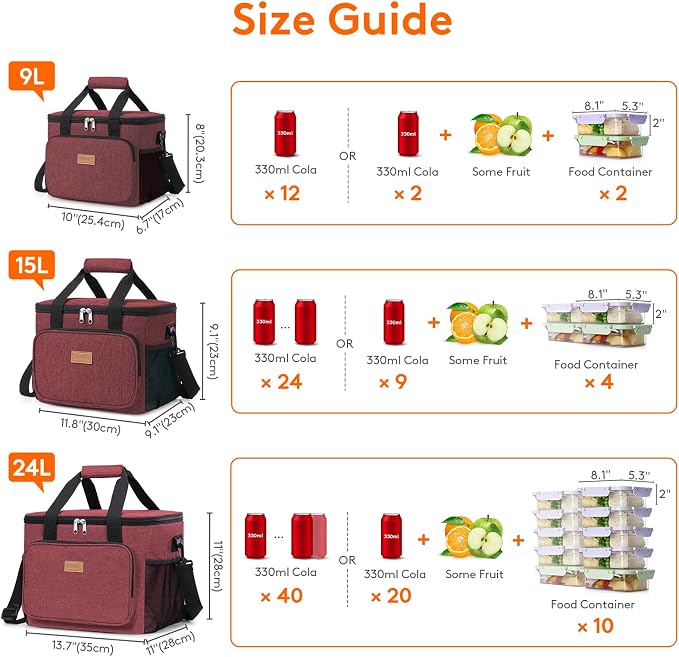 Lifewit Large Lunch Bag, Insulated Lunch Box, Soft Cooler Cooling Tote for Adult Men Women, Burgundy 40-Can (24L)