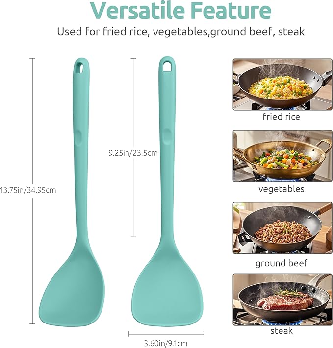 U-Taste 18/8 Stainless Steel Measuring Cups and Spoons Set of 10 (Multi) and 600ºF Heat Resistant 13.76" Long, 3.63" Wide Wok Spatula for Kitchen Stir Fry (Aqua Sky)