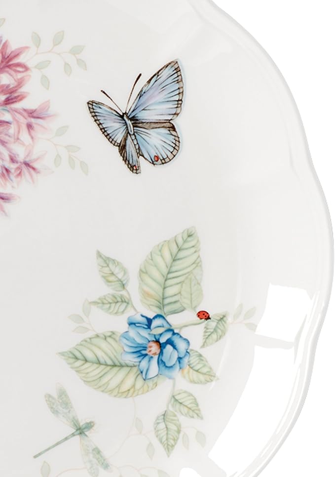Lenox Dinnerware Set, Butterfly Meadow 4-Piece Dinner Plate Set, Service For 4, Porcelain Dinnerware With Scalloped Rim, Microwave And Dishwasher Safe, Dish sets, Home And Kitchen (Assorted, 4 Pieces)