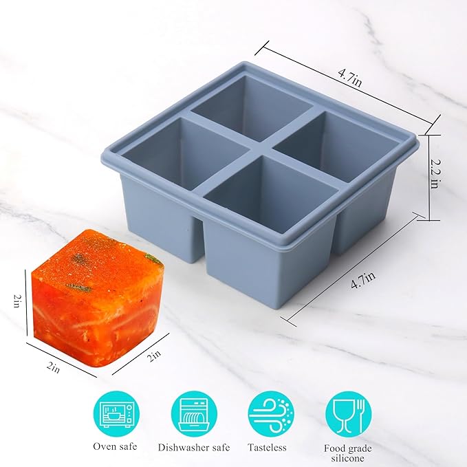 1/2 Cup Silicone Freezer Tray With Lid,Silicone Freezer Molds 6-Pack For meal prep & freezing of various sauces and other dishes, makes 24 perfect 1/2 cup portions cubes (Multicolor 6 Pack)