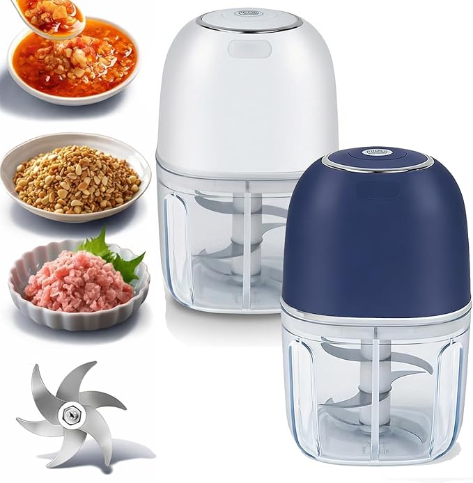 Electric Garlic Chopper Mini 350ml, USB Rechargeable Portable Veggie Chopper, Wireless Mini Food Processor with Stainless Steel Blades for Garlic, Onion, Nuts & Vegetables (Mix-2pc)