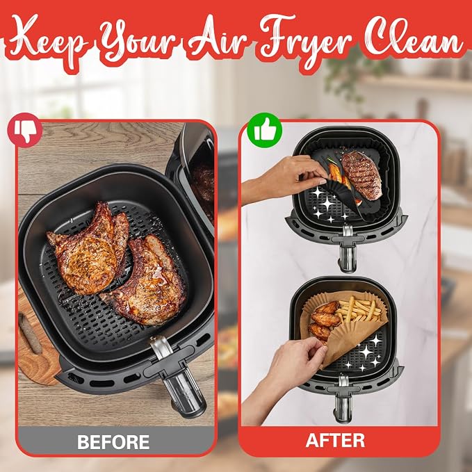 Air Fryer Accessories for Cosori TurboBlaze 6 Qt | 5.8 QT | 6.5 Qt, Ninja AF141, AF142, AF181, Chefman 6QT, 5-6.5 QT Square Basket Air Fryer Accessories Set, Silicone Liner, Grill, Baking Molds