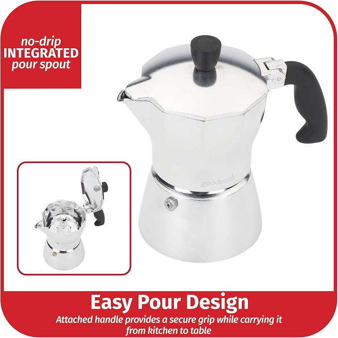 Goodcook Koffe 3-Cup Espresso Maker Aluminum Stovetop Moka Pot Coffeemaker Non-Electric