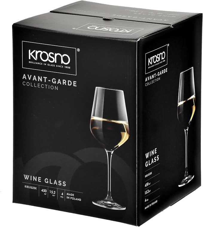 Krosno Large White Wine Glass | Set of 4 | 13.2 oz | Avant-garde Collection | Perfect for Home, Restaurants and Parties | Dishwasher Safe | Lead-Free Crystal Glass