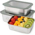 3PCS Stainless Steel Food Storage Containers with Glass Lids, 22/40/ 74oz Airtight Leak Proof Meal Prep Lunch Containers for Kitchen Storage, Microwave, Freezer, Dishwash Safe