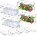 Havawish 8 Pcs Ice Storage Bin for Freezer with Lid and Flexible Scoop Set Plastic Ice Container with Lid Handle for Home Office Fridge Storage (12.4 x 5.91 x 3.94 Inches,Clear)