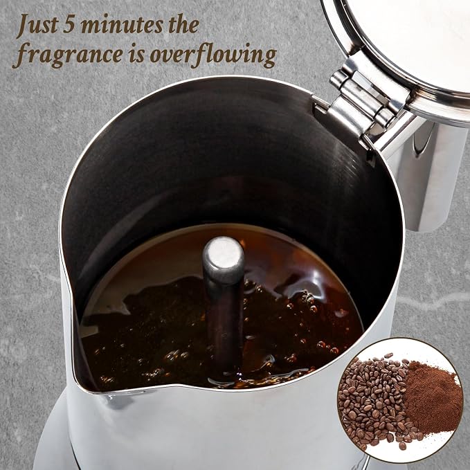 LAOION Stovetop Espresso Maker, 6Cup 10 oz Moka Pot, Stainless Steel Cuban and Italian Coffee Maker for Cafetera Cubana, Greca De Cafe Induction Stovetop Compatible, Coffee Gift for Home Travel