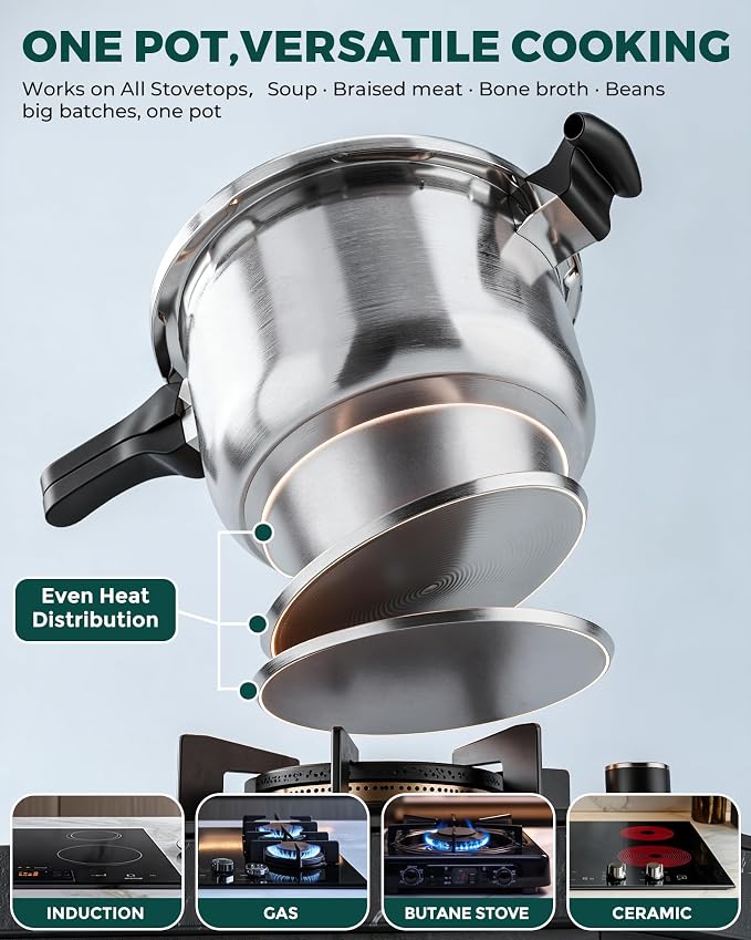 WantJoin Stainless Steel Pressure Cooker(Non-Aluminum),10 Quart Induction Compatible Pressure Cooker with Spring Valve Safeguard Devices,Compatible with Gas & Induction Cooker