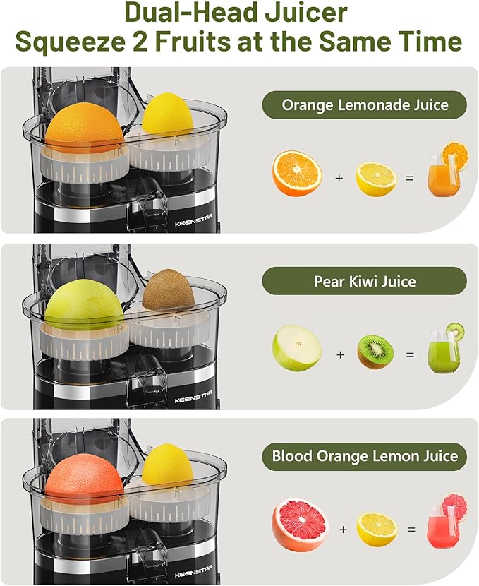 KEENSTAR Electric Citrus Juicer, Dual-Head Orange Juicer Squeezer, Portable Juicer with Cleaning Brush for Lemon, Grapefruit, High Juice Yield, Easy to Clean, One Touch Operation