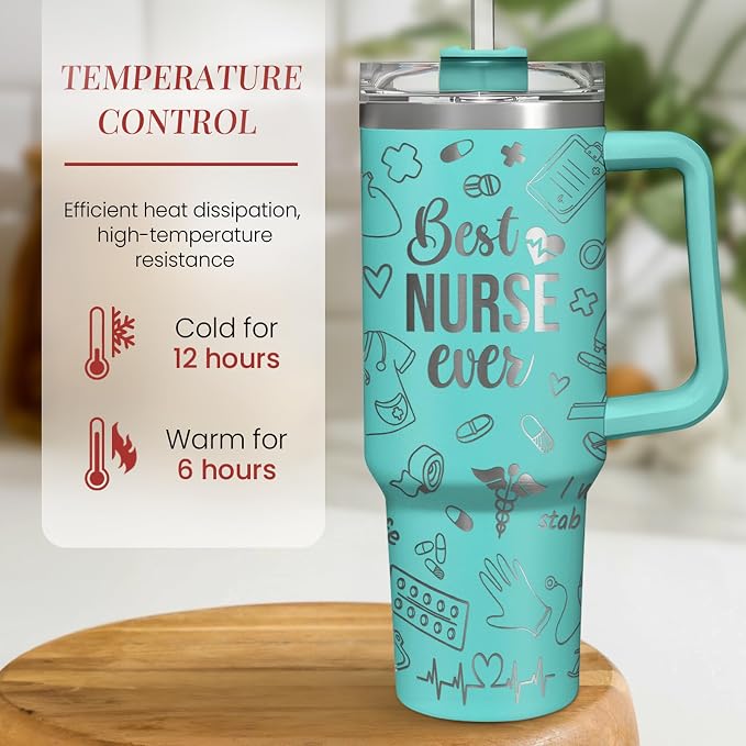 SANDJEST Nurse Gifts for Women, Nurse Tumbler with Handle 40oz Stainless Steel Coffee Cup with Straw Lid, Nursing Gift for Female Nurses, Appreciation Gift for Graduation Christmas Birthday