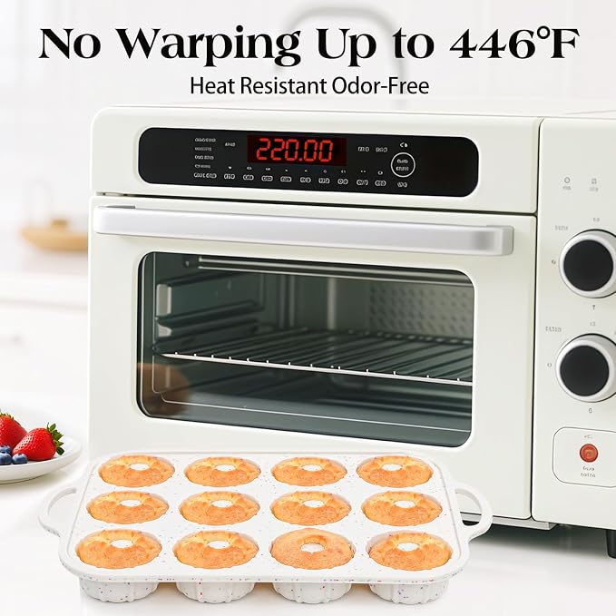 Vinino 3 Inch Silicone Mini Fluted Tube Cake Pan with Metal Reinforced Frame, 12-Cavity Mini Flan Mold, Nonstick Baking Pan for Mini Donuts, Muffins, Brownies, Jellies, 2 Pack