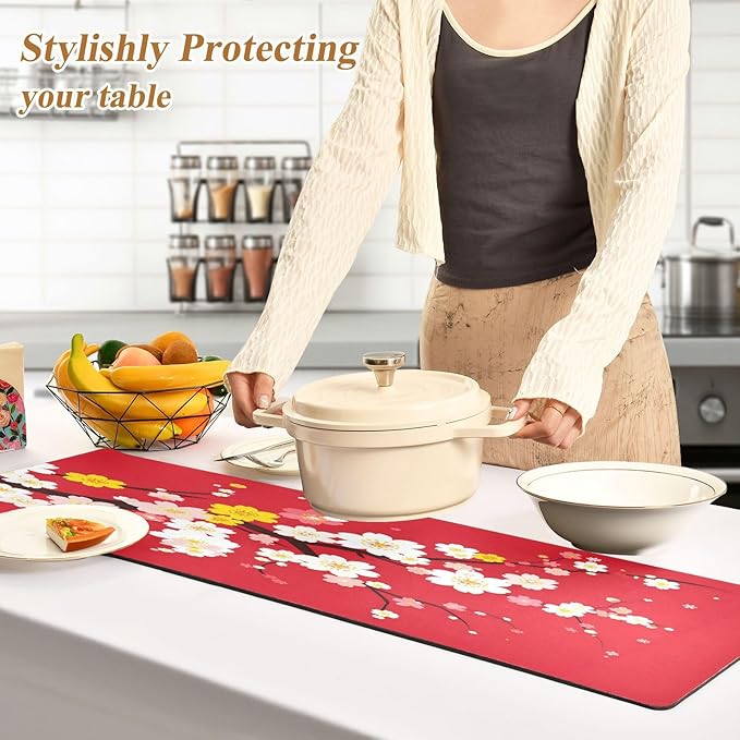 ALAZA Japaneses Sakura Tree Cherry Bloom Trivet Table Runner 40 Inches Long Trivet for Hot Pots and Pans/Hot Dishes,Table Protector Heat Up to 230F, Decorative Hot Plates Mat for Kitchen Countertop