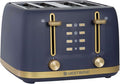 West Bend Timeless 4-Slice Toaster with 7 Browning Levels, Bagel/Waffle/Defrost Settings, High-Lift Lever, Anti-Jam, Easy-Clean Crumb Tray, 4-Slice, Blue/Gold