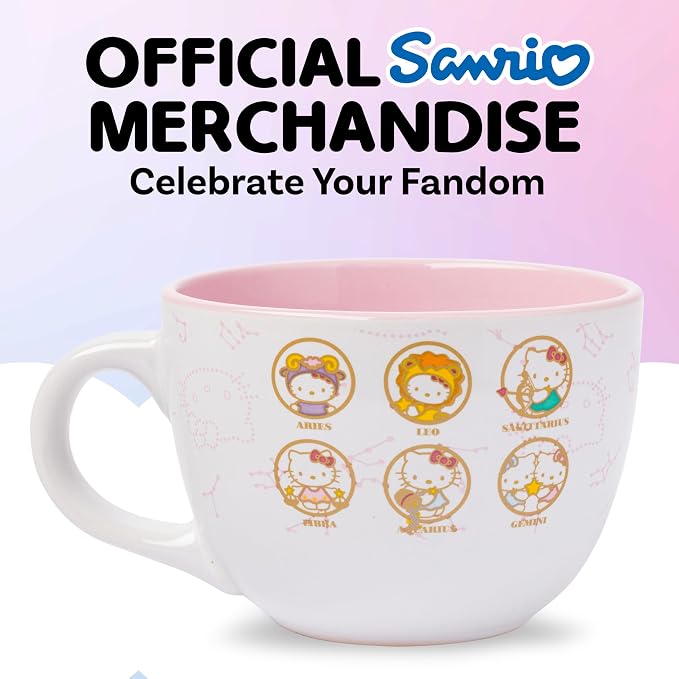 Silver Buffalo Sanrio Hello Kitty Astrology Signs Zodiac Ceramic Soup Mug, 24 Ounces