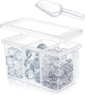 Havawish 3 Divided Ice Bin for Freezer Bucket Ice Container for Freezer with Lid and Scoop Set Ices Storage Container Plastic Clear Pull out Handle Organizer Cubes Cabinet, 10.83 x 5.91 x 6.1 Inches