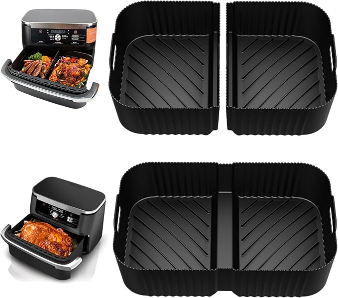HOMELYLIFE Air Fryer Silicone Liners for Ninja DZ071 7-QT DualZone Megazone Air Fryer, 2 Pcs Liners for Dual 3.5QT Baskets and 1 Pcs Liner for 7-QT Megazone Basket, 3 Pcs Air Fryer Accessories