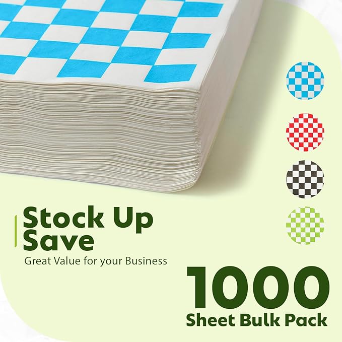 Culiware Deli Paper Sheets, 12x12 inch, 1000pcs - Classic Checkered Wax Sheet, Precut Food Basket Liners, Grease-Resistant Wrapping Paper for Sandwich Bread Burritos (Red and White)