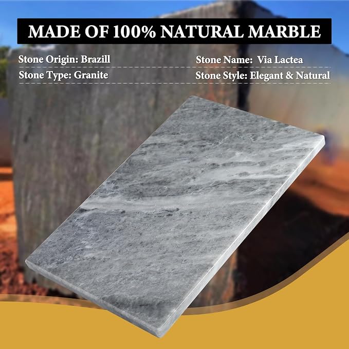 Koville Brazilian Natural Marble Cutting Board for Kitchen, 12x8inch Hand Crafted Marble Slab for Cheese, Charcuterie, Pastry Board - Wedding Gift, House Warming Gift