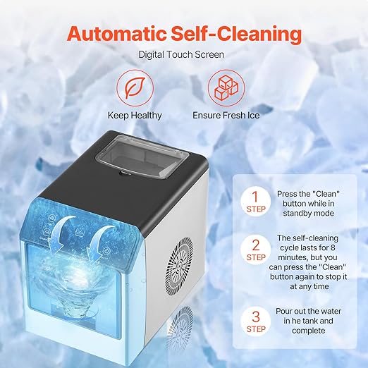 VEVOR Countertop Ice Maker, Self Cleaning Pebble Ice Machine with Ice Scoop & Drip Tray, 33lbs/24H Nugget Ice Maker with Convenient Ice Transfer for Home Kitchen Office