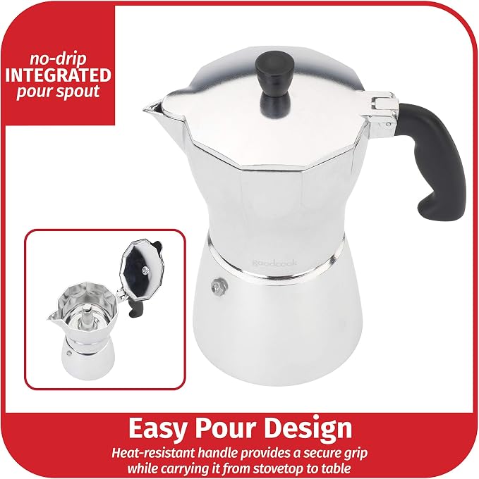 Goodcook Koffe 6-Cup Aluminum Stovetop Moka Pot Espresso Maker