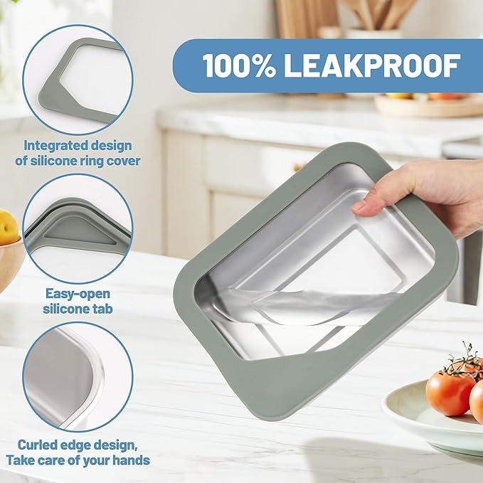 3PCS Stainless Steel Food Storage Containers with Glass Lids, 22/40/ 74oz Airtight Leak Proof Meal Prep Lunch Containers for Kitchen Storage, Microwave, Freezer, Dishwash Safe