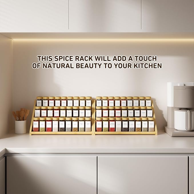 Bamboo Spice Rack - 3 Tier Spices Rack Kitchen Cabinet Organizer for Kitchen, Countertop Seasoning Storage Organizer Shelf.