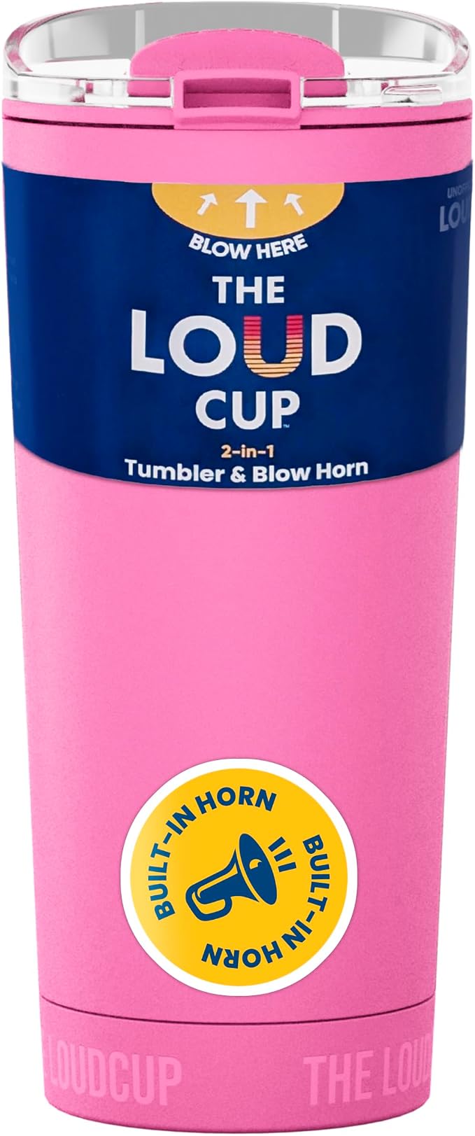 The LoudCup Blow Horn Tumbler, Cheer & Sip 2-in-1 Reusable Water Bottle with Built-In Horn for Sports Games, Tailgates, Parties & Events, BPA-Free, 16 oz, Panther Pink