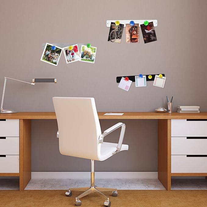 6 Pcs 15" x 2" Magnetic Display Board Souvenir Bulletin Board Strip Set with 48 Pcs Colorful Magnet for Office Home Wall Display Notes, Photos(Silver, Black, White)