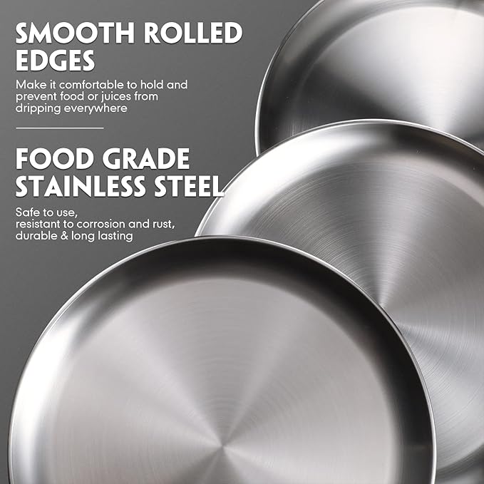 Thenshop 8 Pieces 5.5 Inch Stainless Steel Mini Baking Pans, Small Round Serving Trays, Reusable Metal Plates for Toaster Oven, Mini Pizza, Cookies, Appetizers, Desserts, Camping, Restaurant Kitchen