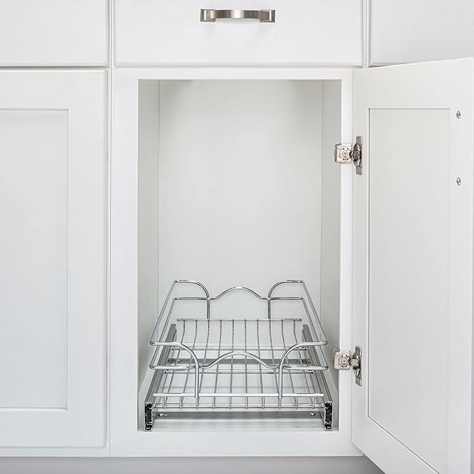 Rev-A-Shelf Pullout Kitchen Cabinet Drawer and Rolling Organizer Cabinet Pantry Storage Basket in Multiple Sizes, 12 x 22 in, 5WB1-1222CR-1