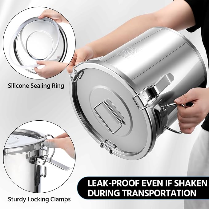 Suclain 3 Pcs 12L 304 Stainless Steel Airtight Canister Large Stainless Steel Food Storage with Secure Locking Lid Metal Leak-proof Container for Pantry Organization Rice, Flour, Oil, Water