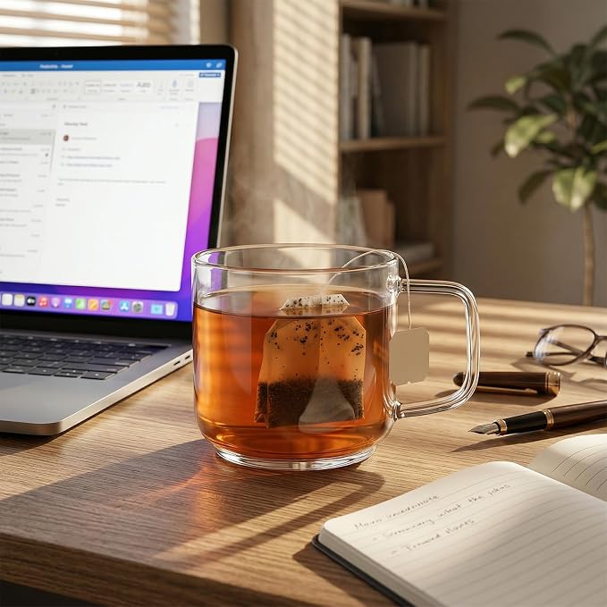 Aquach 18oz Glass Coffee Mugs Set of 2, Large Clear Borosilicate Cups | Dishwasher/Microwave Safe, Single-walled, Smooth Rim, Comfort Handle, Stable Thick Base, Large Capacity