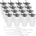Amtidy 16 Pack 20oz Stainless Steel Tumbler with Lid, Powder Coated Vacuum Insulated Tumbler Cup, With straw and cleaning brushDouble Wall Coffee Tumbler, Powder Coated Travel Mug