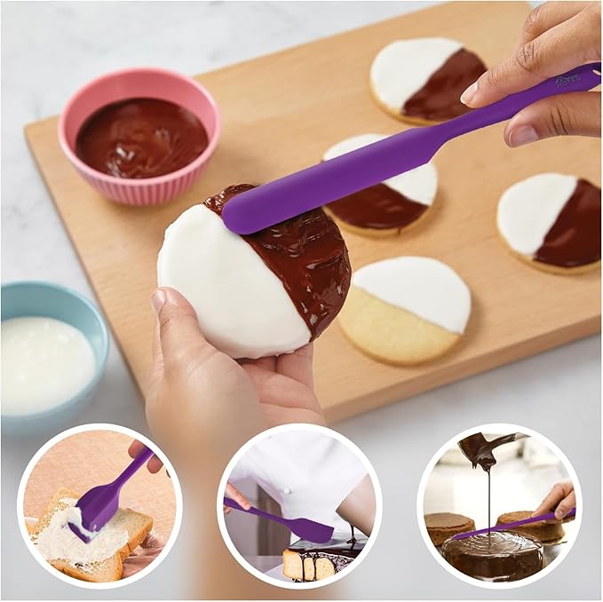 Spatulas Set of 6, Food Grade Silicone Spatulas Rubber Heat Resistant, Stainless Steel Core, Kitchen Utensils Nonstick for for Cooking, Baking and Mixing(purple)