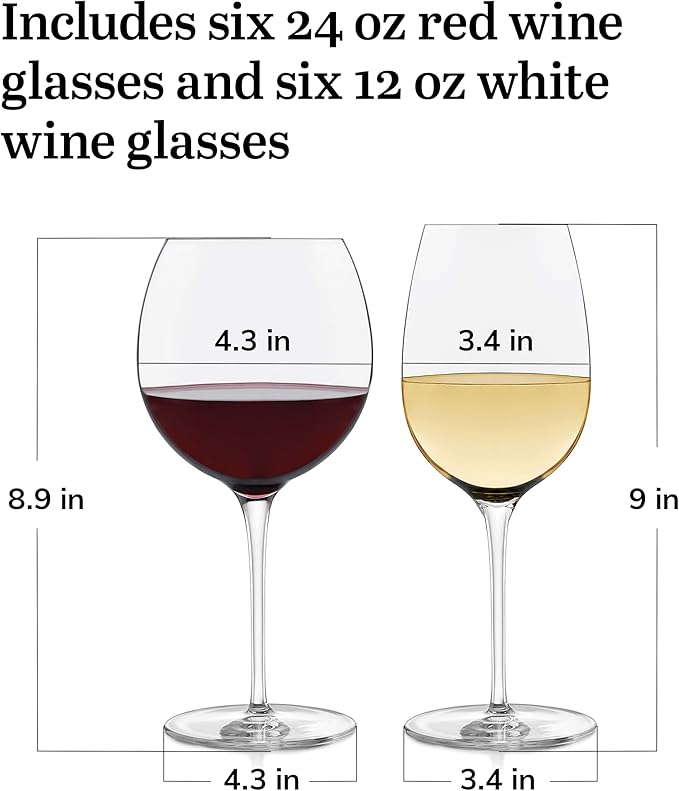 Libbey Signature Kentfield Red and White Wine Glasses Set of 12, Elegant, Dishwasher Safe Drinking Glassware, Party Wine Glasses for Birthdays, Weddings, & More