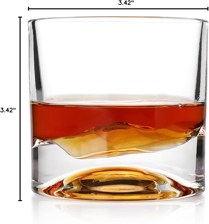 LIITON Rocky Mountains Heavy Crystal Whiskey Glasses Gift Set of 2, Thick Freezable Bourbon Glass 1lb Each, Premium Whiskey Gifts for Men, Frozen Crystal Chills Cocktails, 10 oz