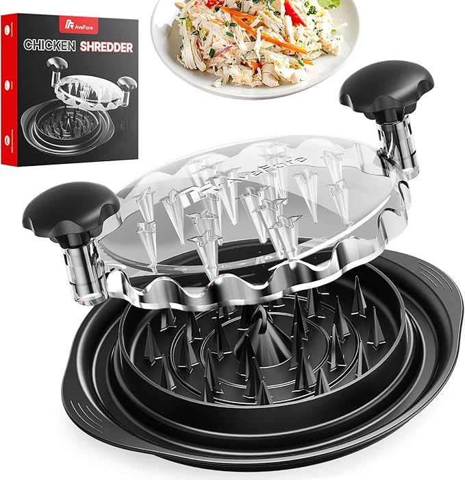 AveFare Chicken Shredder - 10.8Inch Large Chicken Shredder Tool Twist with Brush, Visible Meat Shredder, Ergonomic Handle, Strong Anti-Slip, BPA Free Dishwasher Safe, Suitable for Pork Beef Chicken