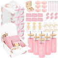 55 Pcs Bridesmaid Proposal Gifts of 6 Sets Maid of Honor Gifts Box Glass Cups Jewelry Box Scrunchies Hair Clips Pen and Invited Cards for Bachelorette Bridal Shower Wedding Party (Pink, 6 Set)